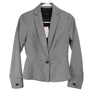 NWT Banana Republic Size 0P Peplum Blazer Black White Houndstooth Academia